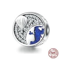 Cubic Zirconia Micro Pave Sterling Silver Bead, 925 Sterling Silver, oxidation, micro pave cubic zirconia & enamel 