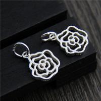 Sterling Silver Flower Pendants, 925 Sterling Silver, Rose, silver color plated, DIY & hollow, 12.5mm 