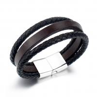 PU Leather Bracelet, with Stainless Steel, handmade, fashion jewelry & for man Approx 8.2 Inch 