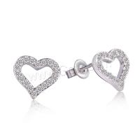 Brass Stud Earring, Heart, platinum plated, micro pave cubic zirconia & for woman, 11mm 