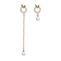 Brass Asymmetric Earrings, with Plastic Pearl, plated, micro pave cubic zirconia & for woman, 26mmuff0c80mmuff0c11mmuff0c6mm 