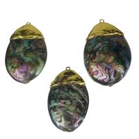 Brass Shell Pendants, with Abalone Shell, gold color plated, 34-40x58- Approx 2mm 