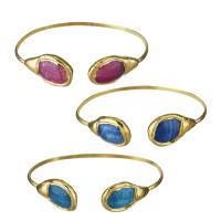 Brass Cuff Bangle, with Agate, gold color plated, random style & for woman, 18-19mm,3mm,78-81mm 