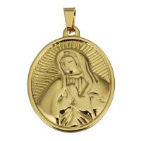 Stainless Steel Saint Pendant, gold color plated Approx 