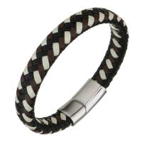 Stainless Steel Chain Bracelets, with PU Leather, fashion jewelry & Unisex, original color, 12mm Approx 8.5 Inch 