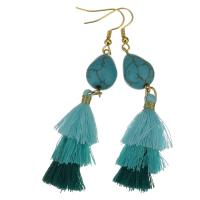 Stainless Steel Tassel Earring, with Cotton Thread, gold color plated, fashion jewelry & for woman, 77mm 