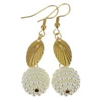Stainless Steel Drop Earring, with Plastic Pearl, gold color plated, for woman, 54mm 
