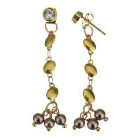 Edelstahl Tropfen Ohrring, mit Kunststoff Perlen, goldfarben plattiert, für Frau & mit Strass, 52mm,4.5x8mm, 6PaarePärchen/Menge, verkauft von Menge