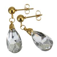 Stainless Steel Drop Earring, with Glass, gold color plated, fashion jewelry & for woman, 31mm 