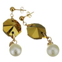 Stainless Steel Drop Earring, with Plastic Pearl, gold color plated, fashion jewelry & for woman, 57mm 