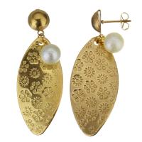 Stainless Steel Drop Earring, with Plastic Pearl, gold color plated, fashion jewelry & for woman, 49mm 