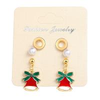 Zinc Alloy Drop Earring, with Plastic Pearl, Christmas Bell, gold color plated, with zinc alloy earnut & Christmas Design & three pieces & Unisex & enamel 