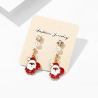 Zinc Alloy Drop Earring, with Crystal & Plastic Pearl, Santa Claus, gold color plated, with zinc alloy earnut & Christmas Design & for woman 