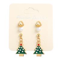Zinc Alloy Drop Earring, with Plastic Pearl, Christmas Tree, gold color plated, Christmas Design & three pieces & Unisex & enamel, Approx 