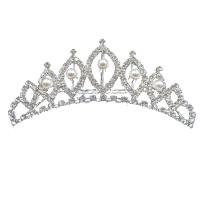 Bridal Tiaras, Zinc Alloy, with ABS Plastic Pearl, silver color plated, for woman & with rhinestone, 100mm 