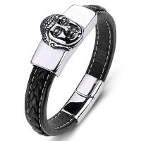 PU Leather Cord Bracelets, with Stainless Steel, Unisex black 