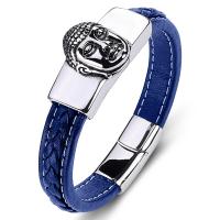 PU Leather Cord Bracelets, with Stainless Steel, Unisex blue 
