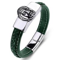 PU Leather Cord Bracelets, with Stainless Steel, Unisex green 