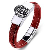 PU Leather Cord Bracelets, with Stainless Steel, Unisex red 