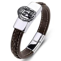 PU Leather Cord Bracelets, with Stainless Steel, fashion jewelry & Unisex brown 