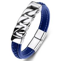 PU Leather Cord Bracelets, with Stainless Steel, fashion jewelry & Unisex blue 