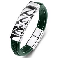 PU Leather Cord Bracelets, with Stainless Steel, fashion jewelry & punk style & Unisex green 