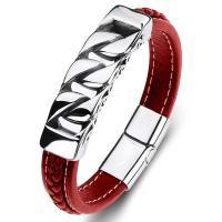 PU Leather Cord Bracelets, with Stainless Steel, fashion jewelry & punk style & Unisex red, u9700u8981u6362u56fe 