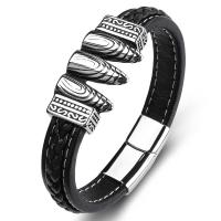 PU Leather Cord Bracelets, with Stainless Steel, fashion jewelry & punk style & Unisex black 