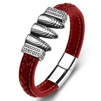 PU Leather Cord Bracelets, with Stainless Steel, fashion jewelry & punk style red 