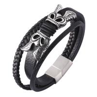 PU Leather Cord Bracelets, with Stainless Steel, three layers & fashion jewelry 12mm 