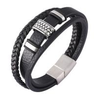 bracelet de cordon en PU , cuir PU, avec acier inoxydable, trois couches & bijoux de mode & normes différentes pour le choix, 12mm, Vendu par PC