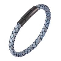 PU Leather Cord Bracelets, with Stainless Steel, fashion jewelry blue, 6mm 