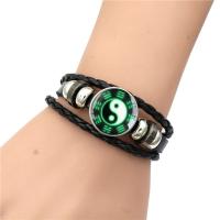 Zinc Alloy Bracelet, with PU Leather & Glass Gemstone, with 5cm extender chain, plated, multilayer & time gem jewelry & Unisex, black .6 Inch 