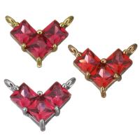 Brass Heart Pendants, with Glass, plated, double-hole Approx 1.5mm 