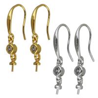 Brass Earring Drop Component, plated, micro pave cubic zirconia 28mm 0.8mm 