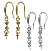 Brass Earring Drop Component, plated, with cubic zirconia 33mm 0.8mm 