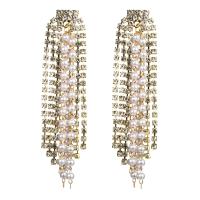 Rhinestone Brass Drop Earring, Zinc Alloy, with Rhinestone, Tassel, gold color plated, without earnut & for woman & with rhinestone 