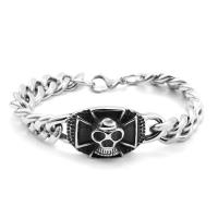 Stainless Steel Chain Bracelets, 316L Stainless Steel, Skull, polished, curb chain & for man, original color 
