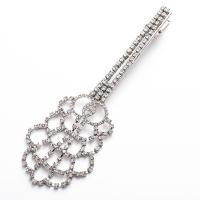 Alligator Hair Clip, Zinc Alloy, with acrylic rhinestone, Flower, silver color plated, for woman & with rhinestone, clear 