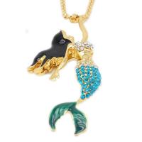 Zinc Alloy Sweater Chain Necklace, Mermaid, gold color plated, for woman & enamel & with rhinestone Approx 23.6 Inch 