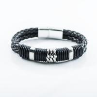 PU Leather Cord Bracelets, Zinc Alloy, with PU Leather, braided & for man, black Approx 8.3 Inch 