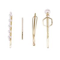 Hair Slide, Zinc Alloy, with Plastic Pearl, 4 pieces & fashion jewelry & for woman 