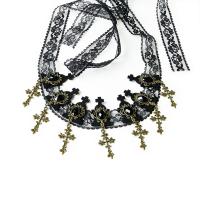 Gothic Headband, Felt, with Lace & Resin Rhinestone & Zinc Alloy, handmade, gothic style & Halloween Jewelry Gift & for woman, black, 4cmuff0c4.1cmuff0c120cm 