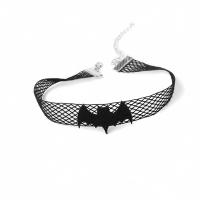 Cloth Choker Necklace, with Felt, with 70mm extender chain, handmade, Halloween Jewelry Gift & for woman, black 0c4cm 