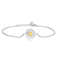Sterling Silver Bracelets, 925 Sterling Silver, with 30mm extender chain, Daisy, plated, fashion jewelry & for woman, silver color, 13mm Approx 6.4 Inch 