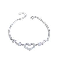 Cubic Zirconia Micro Pave Sterling Silver Bracelet, 925 Sterling Silver, Heart, plated, micro pave cubic zirconia & for woman Approx 6.2 Inch 