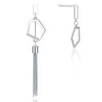 925 Sterling Silver Asymmetric Earrings, platinum plated, with plastic earnut & for woman & with rhinestone 0c 