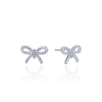 Sterling Silver Stud Earring, 925 Sterling Silver, Bowknot, platinum plated, micro pave cubic zirconia & for woman 