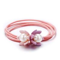 Ponytail Holder, Cotton, with Plastic Pearl, Flower, three layers & elastic & for woman, pink mm 