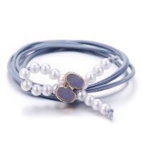 Ponytail Holder, Cotton, with Zinc Alloy, Bowknot, synthetic, multilayer & elastic & imitation pearl & for woman, blue mm 